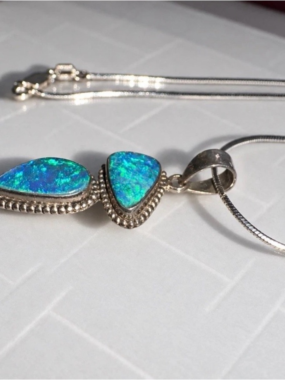 Vintage Australian Boulder Blue Opal Pendant 925 Sterling Silver Italian Chain
